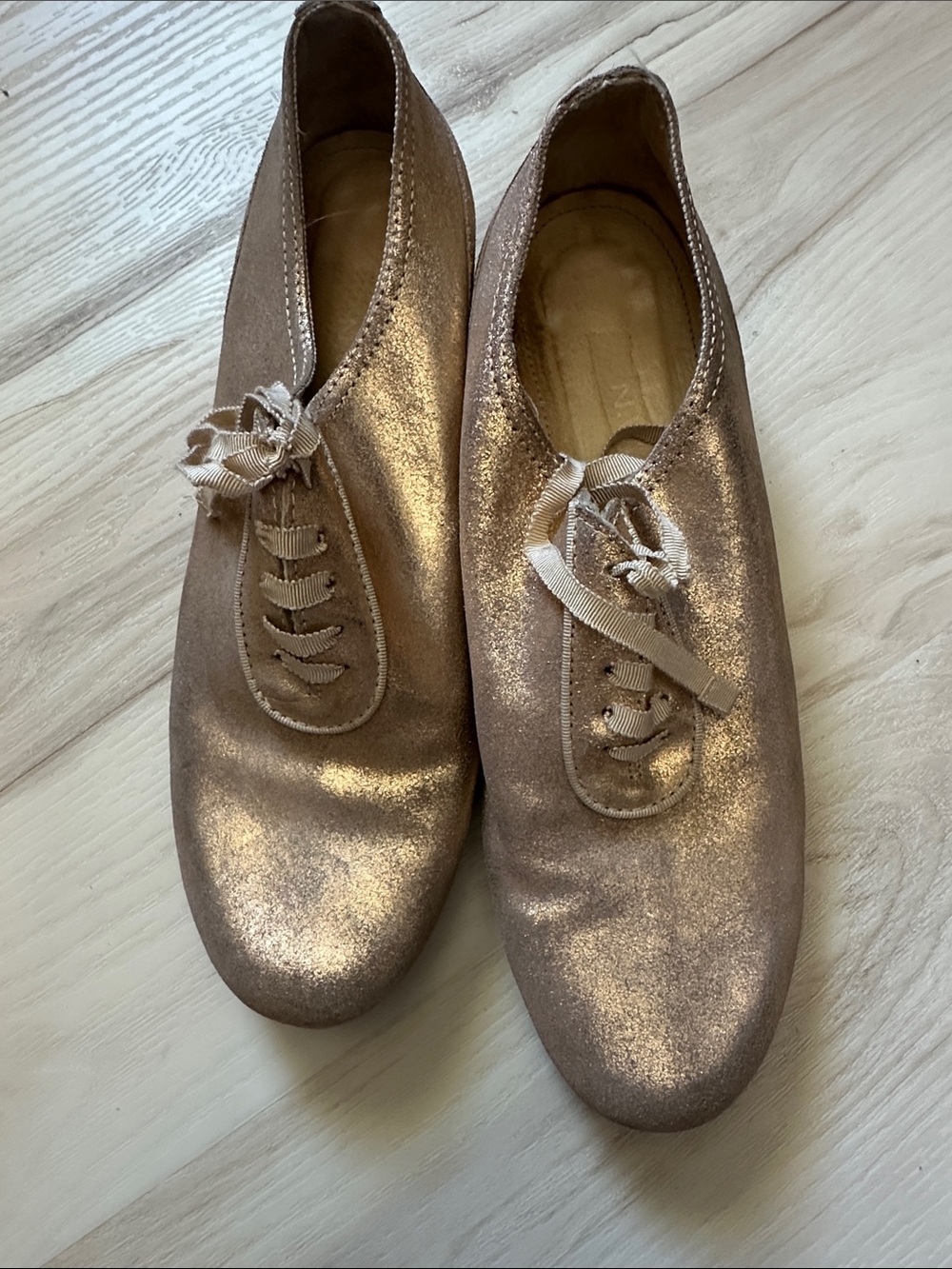 Metallic Blush Lace-Up Ballet Flats for Women